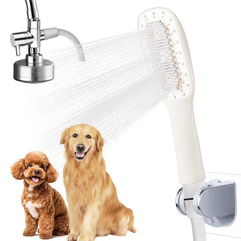 Jamini Dog Shower Attachment, Handheld High-Pressure Sprayer with Brush for Fast and Easy Indoor/Outdoor Dog Bathing, 4 Modes, 8.2ft Hose, G1/2