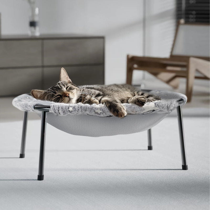 POMESEA Elevated Cat Bed, Glow-in-The-Dark Fabric Cat Hammock Bed for Large Indoor Cats, Machine Washable & Breathable Cover, Tool Free Easy Assembly, up to 66Lbs (Gray, L)
