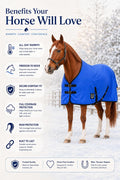 Horse Blanket 600D Ripstop Winter Turnout Blanket, 250 GSM Polyfill, 100% Waterproof & Breathable, Cold Weather Horse Bl