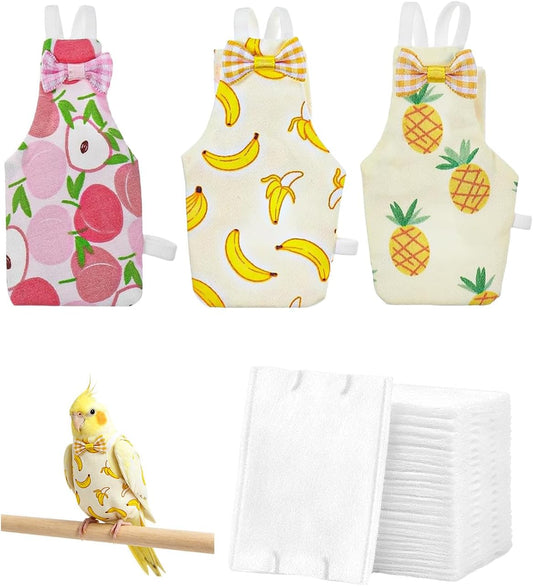 3Pack Bird Diaper, Reusable Parrot Nappy & 50 Absorbent Liners Bird Diapers