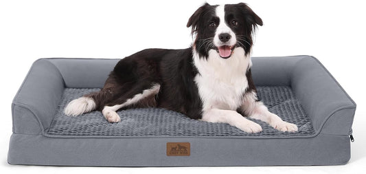 COZY KISS Orthopedic Dog Bed for Extra Large Dog, XL Pet Sofa, Bolster Foam Bed with Sides, Non-Slip and Egg-Crate Big Dog Couch Bed with Washable Removable Cover, U-Shaped, 42x30x7.5 inch, Grey