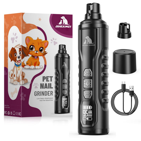 Juveximzy Electric Dog Nail Grinder: 5-Speed Quiet Dog Nail Trimmer with LED Light, Adjustable Safety Guard, Rechargeable Cordless Design for Small to Large Dogs & Cats(Black)