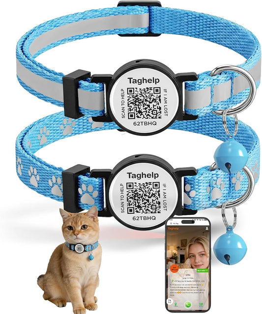 2 Pack Solid & Safe Safety Kitten Collars with Smart QR Code ID Tag for Girl Boy for Cats, Pet Collar, Breakaway Cat Collar,Silent, Lightweight,Durable QR Code Pet ID Tags (Blue)