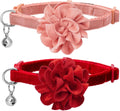 azuza 2 Pack Breakaway Cat Collars with Bell, Velvet Floral Red Cat Collar