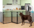 No Pawblems Free Standing Dog Gate with Door, 30'' Tall Foldable Dog Fence for Indoor & Outdoor, Up to 156 Inch Extra Wide Pet Gate for Yard, Deck, Doorways, Stairs, Hallways (Black, 6 Panels)
