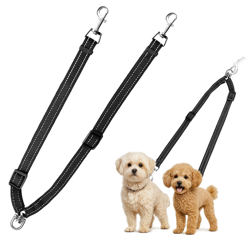 MingXpet Double Dog Leash for Two Dogs, No Pull Dog Leash, 360° Swivel No Tangle for Small Dogs Walking & Training, Shock Absorbing Reflective Bungee, Black