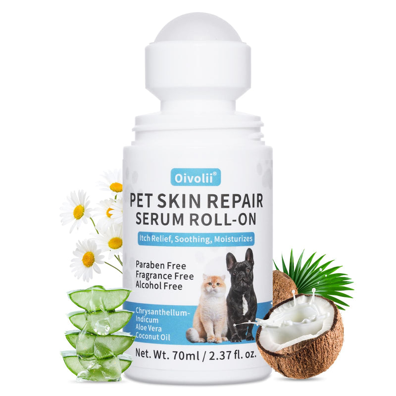 Dog Skin Repair Roll-On Serum – Natural Hot Spot & Red Spot Relief with Coconut Oil – Soothes Itchy, Dry & Irritated Skin, Supports Fur Regrowth – Lick-Safe, No-Rinse Pet Skin Care for Dogs & Cats