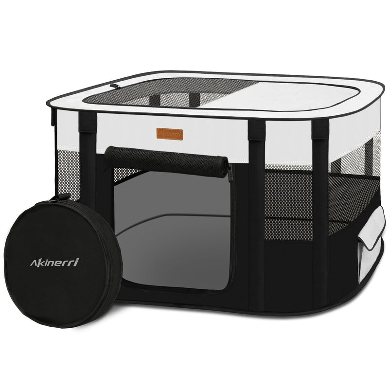 Dog Playpen - Foldable Cat Play Pens for Pubby, Kitten, Rabbit, Portable Pet Tent with Carring Bag for Indoor/Outdoor Travel Camping (Black-Medium)