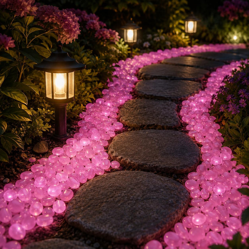 50/100/200Pcs Pink Glow Stones, Glowing Garden Pebbles Garden Bonsai Decoration