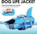 SUNFURA Dog Life Jacket - Shark Dog Life Vest for Swimming Boating, Reflective Lifejacket with High Buoyancy and Rescue Handle, Adjustable Lifesaver for Small Medium Large Breeds, Blue Camo L
