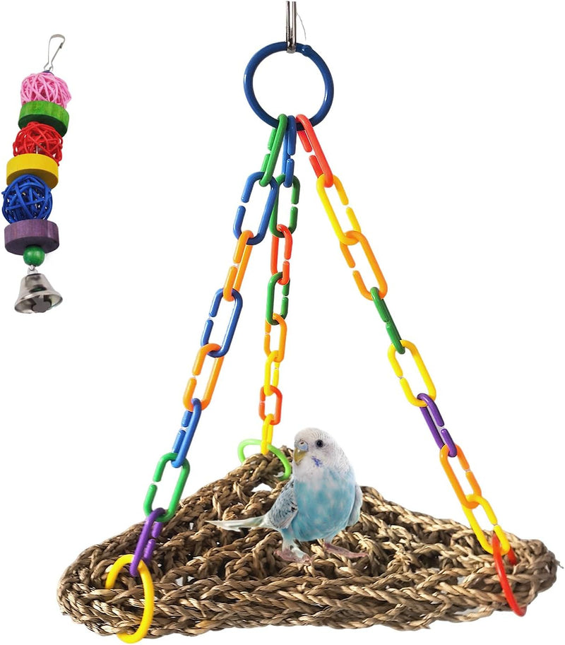 Bird Seagrass Mat Conure Hammock,Parrot Swing Toys Small Triangle Seagrass Woven Birds Net Climbing Chewing Bird Cage Ac