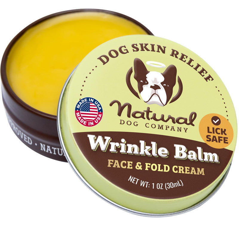 Natural Dog Company Wrinkle Balm for Dogs – Dog Wrinkle Balm for Skin Folds, Facial Creases & Wrinkles, Lick-Safe Wrinkle Cream for Bulldogs, Pugs & Bully Breeds, Daily Skin Care, 1oz Tin