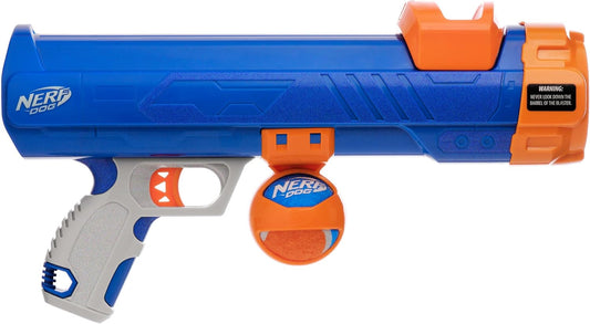 Nerf Dog Tennis Ball Blaster Dog Toy Blue/Orange, 16 Inch Compact Blaster with 1 Ball