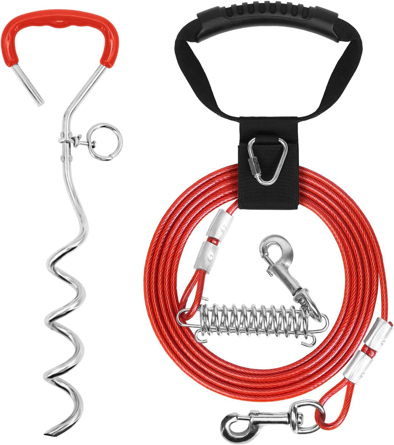 Supet Shock-Absorbing Dog Tie Out Cable & Stake for Backyard, Camping, Traveling, for Dogs up to 250Lbs, Durable Dog Tet