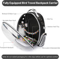 Bird Backpack Carrier, Travel Bird Cage for Small Medium Size Parrot Parakeet Budgies Cockatiel, Portable Clear Bubble Window Bag with Stainless Steel Tray Food Bolw Standing Perch (Black)