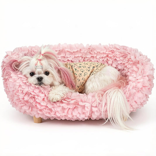 halinfer Luxury Pink Petal Pet Sofa for Small to Medium Cats and Dogs, Up to 20 Pounds, The Hortensia Cat Sofa for Living Room and Bedroom Pet Furniture (Pink, Petal)