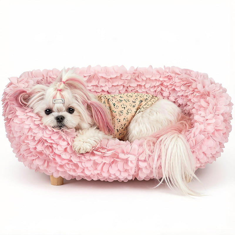 halinfer Luxury Pink Petal Pet Sofa for Small to Medium Cats and Dogs, Up to 20 Pounds, The Hortensia Cat Sofa for Living Room and Bedroom Pet Furniture (Pink, Petal)