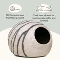 MEOWFIA Cat Cave – Premium Felt Cat Bed for Indoor Cats, Handmade Merino Wool (Light Gray, Medium)