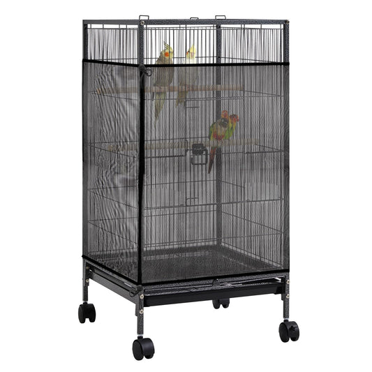 Trinkrittey Large Bird Cage Seed Catcher 31 x 118 inches Adjustable Bird Cage Net Cover Black Bird Cage Cover Elastic Band Mesh Cage Cover Skirt Nylon Mesh for Parakeet Parrot Cages