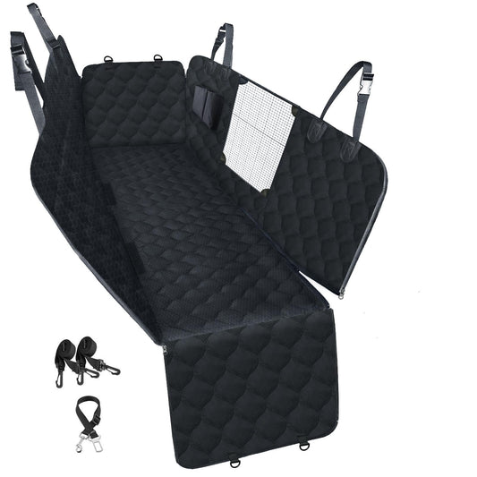 PETICON Dog Car Seat Cover with Mesh Window, 100% Waterproof Pet Seat Cover for Back Seat, Scratchproof Dog Hammock for Cars, Trucks, SUVs, Jeeps, Black