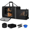 Petskd Side Expandable Extra Large Cat Carrier with Litter Box Area, 24"x17"x17" Soft-Sided Pet Carrier for 2 Cats Under 55 lbs with Zipper Locks for Car Travel(Black)