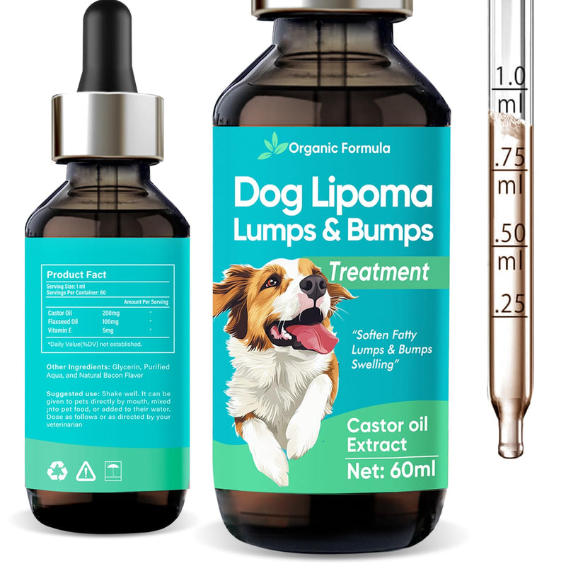 Lipoma Treatment for Dogs Cats - Lipoma Treatment Targets Guard for Dogs Lumps and Bumps, Castor Oil with Reishi & Turkey Tail Mushrooms to Lipoma Reduction & Boost Immune Health, 60ML