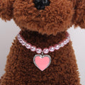XKSRWE Dog Cat Pearls Necklace Collar with Rhinestones Heart Charm Pendant Pet Puppy Jewelry (Medium, Pink)