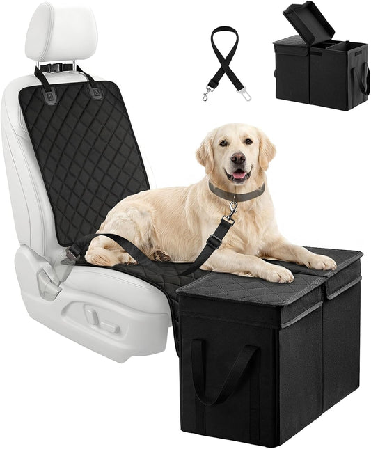 Dog Car Seat Extender with Seat Cover, Front & Back Seat Extender with Storage, Car Organizer for Large Dogs up to 120lb
