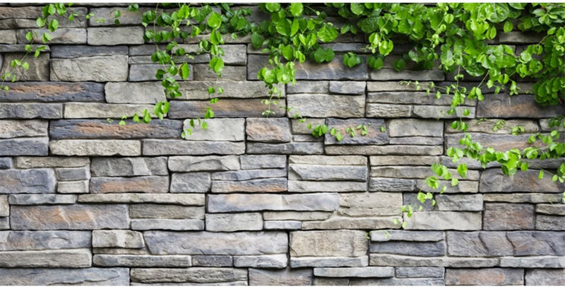 36x24 in Stone Brick Wall Aquarium Backdrop Leaves Fish Tank Background