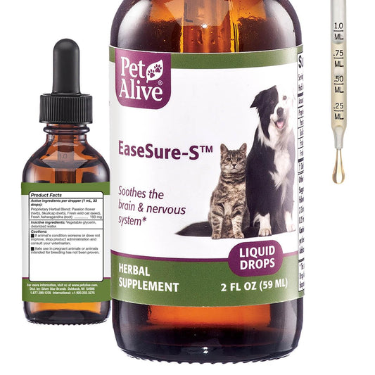 PetAlive EaseSure-S Nervous System Support for Dogs and Cats - Herbal Drops with Passion Flower, Skullcap, Ashwagandha, Wild Oat - Pet Involuntary Muscle Movements and Twitching - 2 Fl Oz