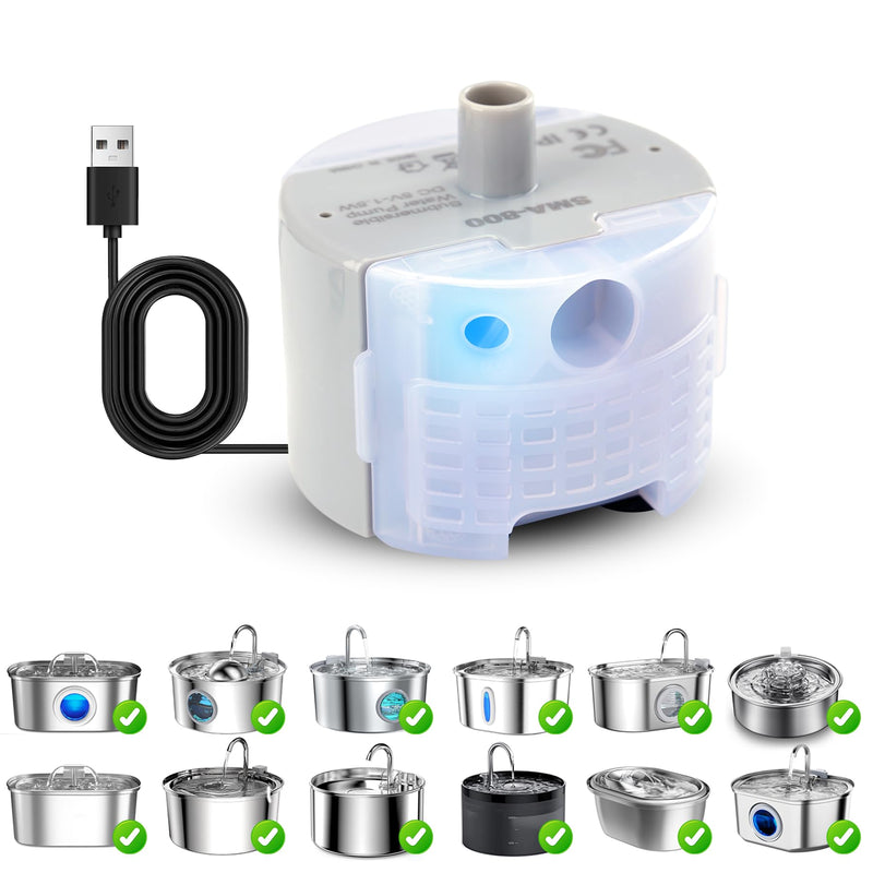Cat Water Fountain Pump, Pet Water Fountain Replacement Pump SMA-800 Submersible Motor for Stainless Steel Indoor Cat Fountain Pump Replacement(Bottom Pumping)
