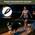 Hands Free Double Dog Leash, 4 Reflective Padded Handles, Adjustable Waist Belt 27-51", Shock-Absorbing Bungee, 360° Swi