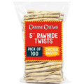 Canine Chews Small Rawhide Twists for Dogs - Pack of 100 5" Chicken Flavored Rawhide Sticks for Small Dogs & Puppies - Protein Dense Chicken Rawhide Twists - Natural Dog Rawhide Sticks