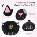 Cat Tunnel Bed for Indoor Cats, Peekaboo Cat Cave with Washable Soft Play Mat, Furry Cat Tube, for Kitten/Puppy/Rabbit, Kitten Series Black Pink