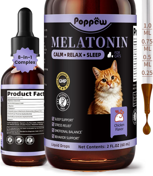 Melatonin Drops for Cats, Cat Calming for Sleep, 2 Fl oz