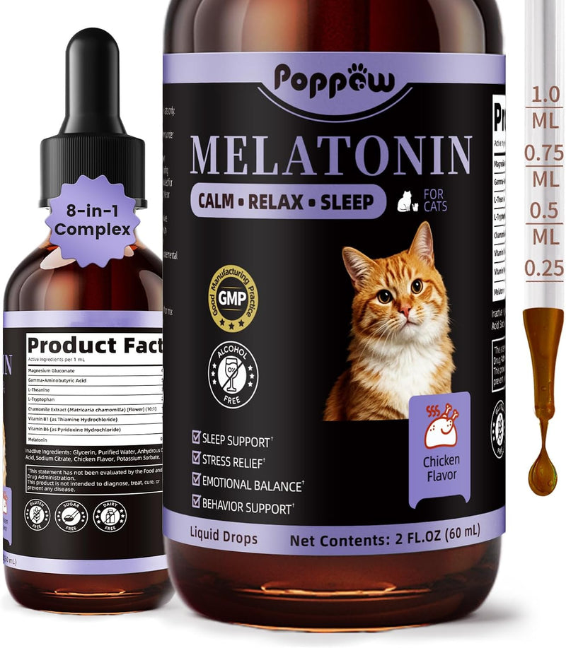 Melatonin Drops for Cats, Cat Calming for Sleep, 2 Fl oz