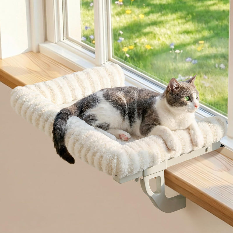 Zakkart Mellow 3-Sided Cat Perch for Windowsill, Dual-Mount (Beige, L)