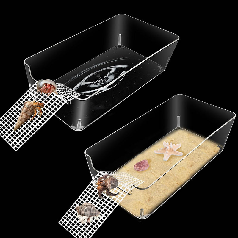 2 Pack Hermit Crab Water Tank, Hermit Crab Cage Accessories with Climbing Ramp Hermit Crab Aquarium Salt Water Pool for 