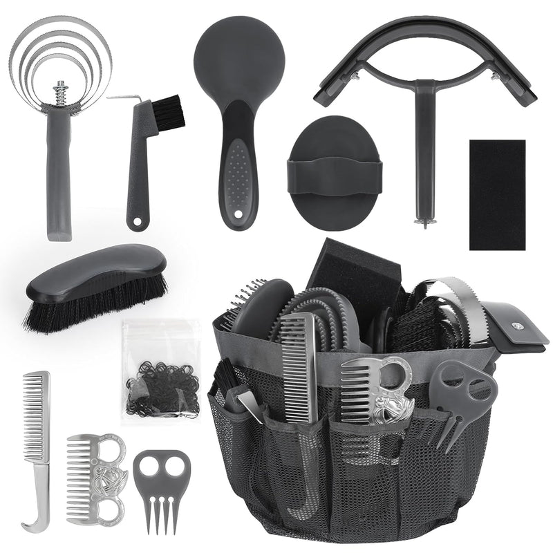 Horse Grooming Kit 12 Pieces Set – Complete Horse Brushes & Care Supplies Set with Organizer Tote Bag, Equine Coat Groom