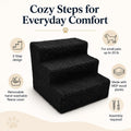 ZENVY 3-Step Pet Stairs for Small Dogs and Cats Up to 20 lb, Fleece-Covered Indoor Pet Steps with Removable Cover, MDF W