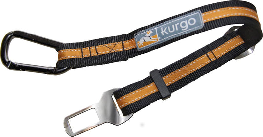 Kurgo Direct to Seatbelt Tether - Easy-Use Dog Car Harness Clip - Adjustable Ride Strap - Universal Fit for Most Vehicles - All Steel Hardware - Backseat Restraint - Orange
