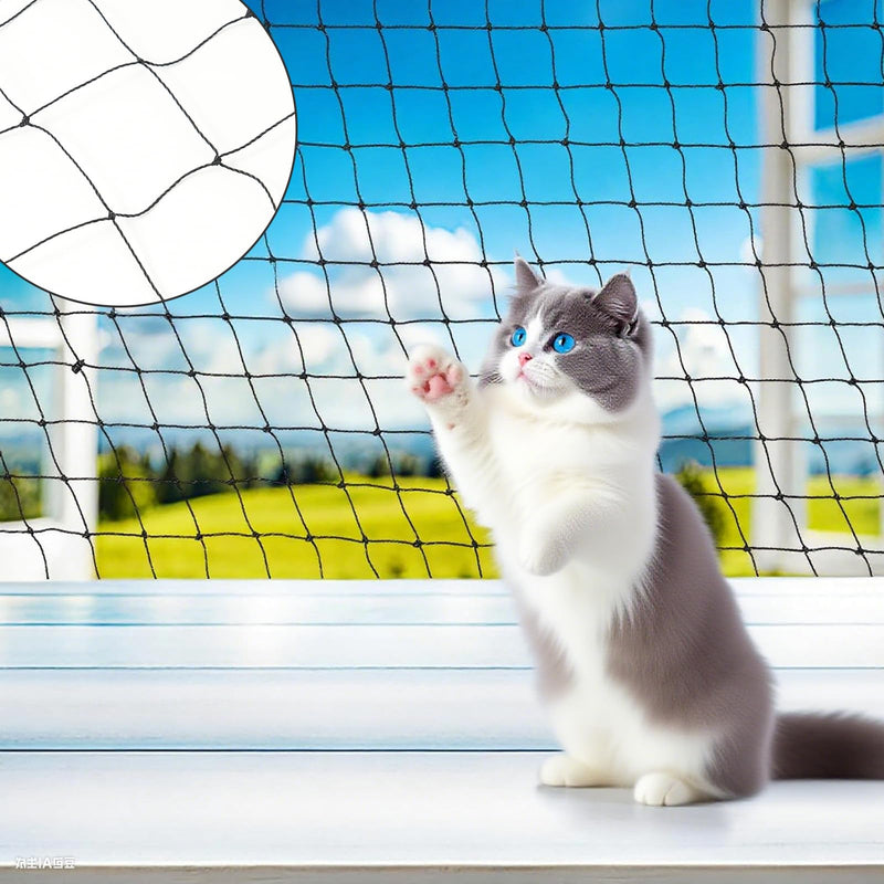 Pet Safety Net for Balcony, 3x6M Heavy Duty Nylon Mesh Cat Protection Netting, Cuttable Safety Net with Zip Ties, Rope & Screws, Anti-Fall Fence Net for Window, Stairs, Balcony, Indoor Outdoor Use