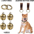 Geehouz Loud Dog Collar Bells, Durable Pet Bells Tracker for Large Dogs, 4 Copper ells and 2 Leather Button Strap for Outdoor Safety, Pet Tracking, Hiking, Walking