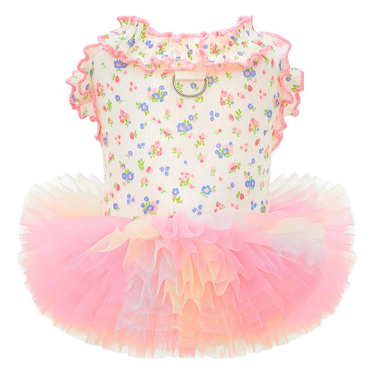Floral Dog & Cat Dress with Tutu Skirt - Breathable Stretch Pet Clothes for Small Dogs Girl Cats & Puppies Birthday Party Outfit (Pink,Small)