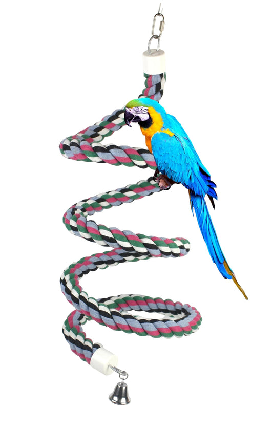 94.4inch Length Colorful Cotton Bendable Rope Perch Swing Bird Chew Toys Amazon Parrots Cage Toys with Bell Swing Climbing Standing Bungee Bird Toys for Regular to Big Size Birds