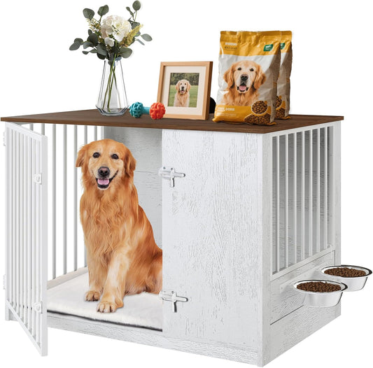 TBWIND 36" Dog Crate Furniture End Table for Medium Dogs, White