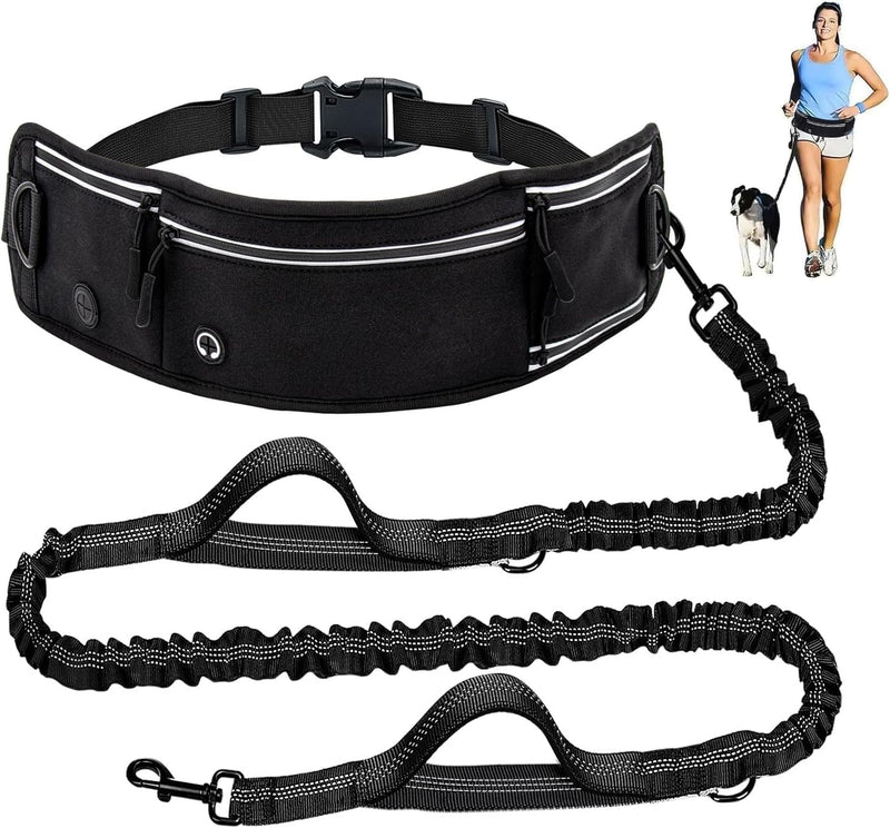 Skmeditec Hands Free Dog Leash with Waist Bag for Large Dog Walking, Shock Absorbing Bungee Leash with Zipper Pouch for 