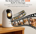 xpai 4K UHD Indoor Camera, 64G Built-in Storage No Subscription,Pet Camera Indoor with Phone App,Work as Baby Monitor/Cat/Dog Camera,360°Pan&Tilt,Two-Way Talk,Privacy Mode,AI Tracking/Detection