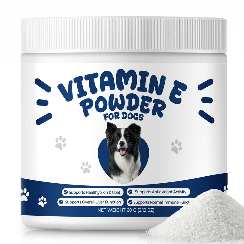 Vitamin E for Dogs Powder - Dog Vitamins & Antioxidant Support - Skin & Coat Support, Immune & Liver Function - Daily Dog Supplements & Vitamins with Fish Oil & Zinc - 60 g