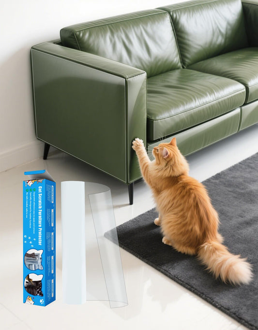 PJT Cat Scratch Furniture Protector - Design for Leather Couch, 200"x16" Clear Couch Protector from Cat Claws, Thickened Anti-Scratch Adhesive Roll, Cuttable & Residue-Free, No Pins